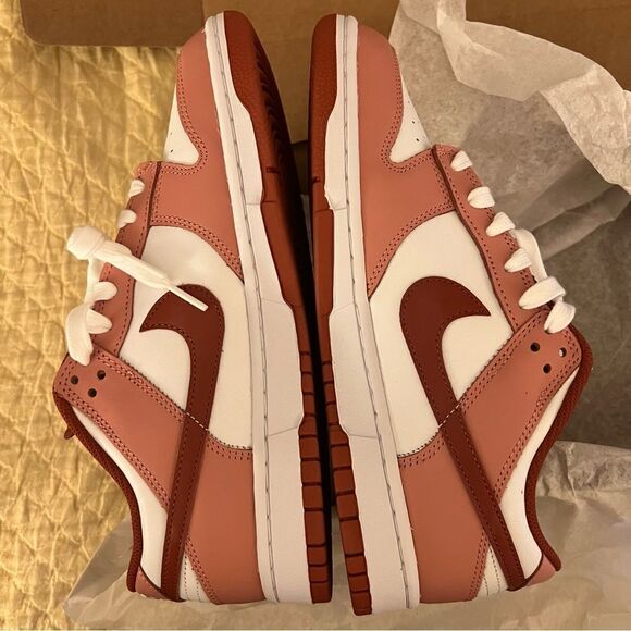 NIKE Dunk Low Panda Sneakers- White/Red Stardust/ Rugged Orange, Size W10.5/M9 - Picture 9 of 14